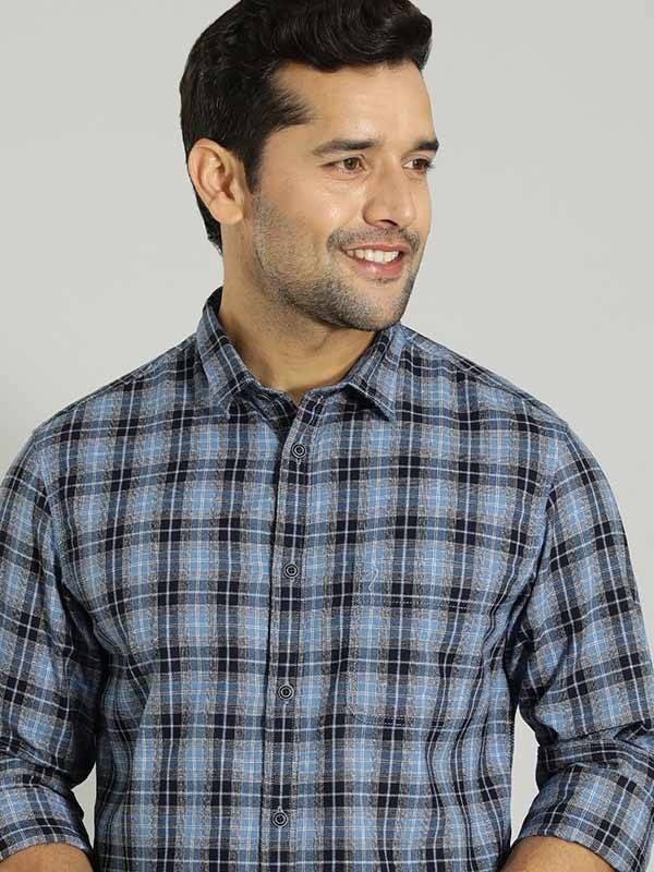 Indian Terrain Men's Slim Fit Full Sleeve Checkered Blue Shirt